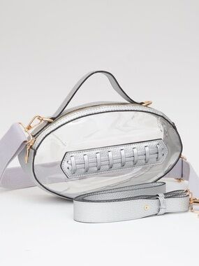NWT Silver Football Clear Oval Crossbody Bag with Accent Panel